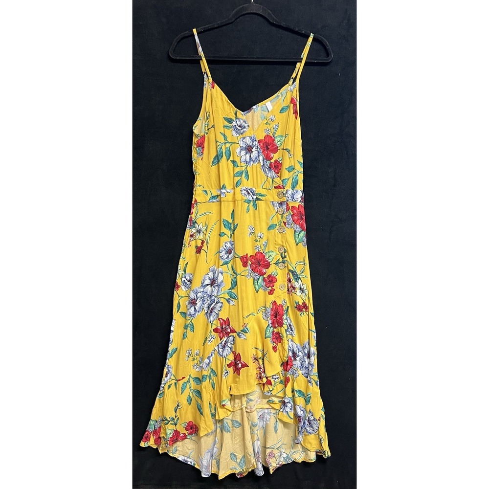 Xhilaration Yellow Floral Dress Sleeveless Size M